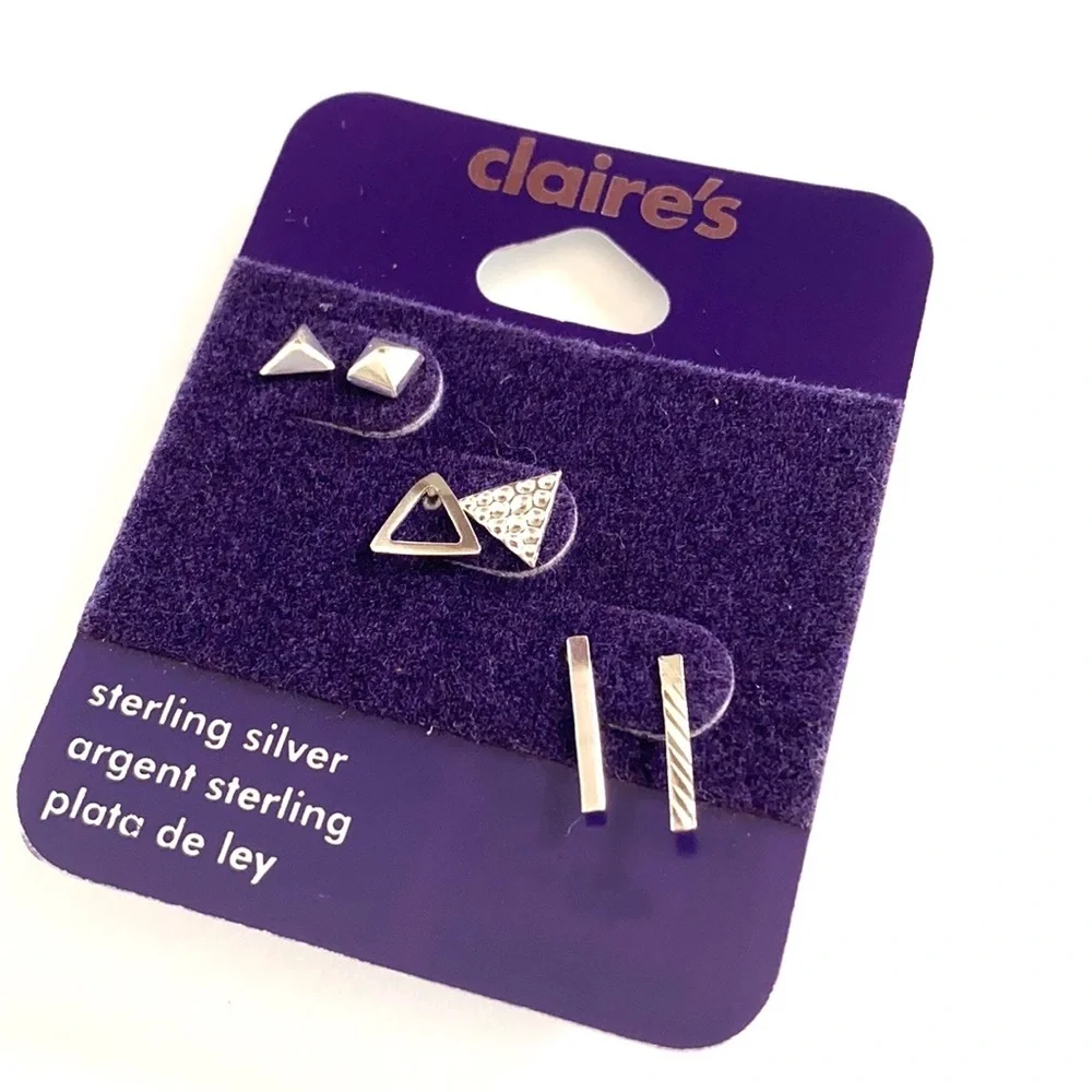 Claire’s set of (3) sterling‎ silver of earrings, NWT, Original Sealed Packaging